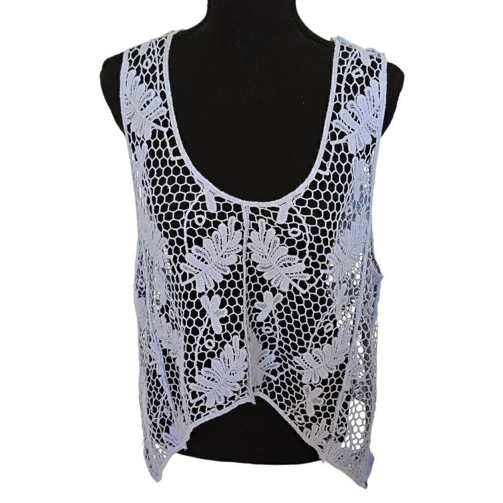Pretty Angel Womens Crochet Sleeveless Pullover Top Soft Blue L/XL